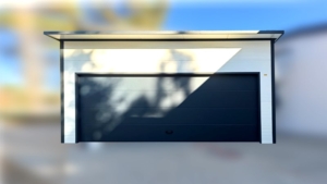 6x6m-es DELUX szigetelt mobilgarázs, hátra lejtő tetővel, fehér falakkal, antracitszürke szekcionált kapuval és ajtóval, szegélyekkel, ereszcsatonával, horganyzott vázszerkezettel