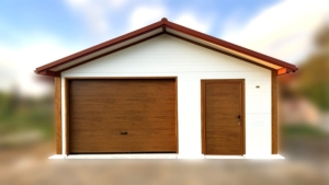 6×5,8m-es DELUX szigetelt mobilgarázs nyeregtetővel, szekcionált kapuval és 2db ajtóval, 2db ablakkal, 2db szellőzőráccsal, belső 2,4x2,9m-es leválasztott helyiséggel, szegélyekkel, ereszcsatornával, cserepeslemez tetőborítással, horganyzott vázszerkezettel