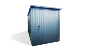 2x3m-es sztenderd motorgarázs / quadgarázs hátra lejtő tetővel, antikondenzációs filcborítással, ajtóval, antracitszürke színben